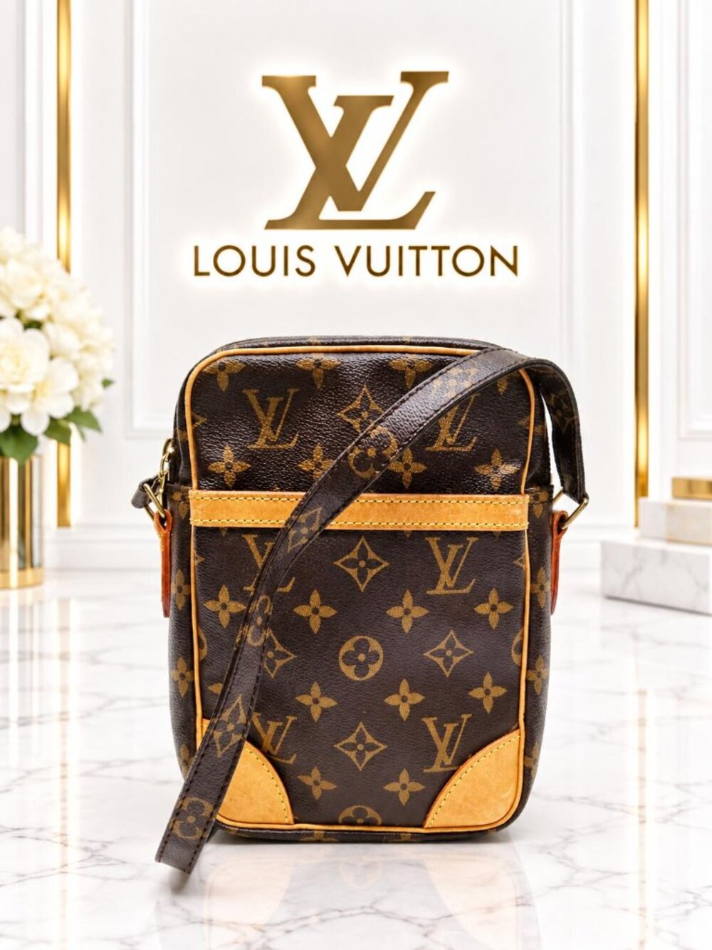 Authentic Louis Vuitton Danube Monogram Canvas Crossbody Shoulder Bag Vintage